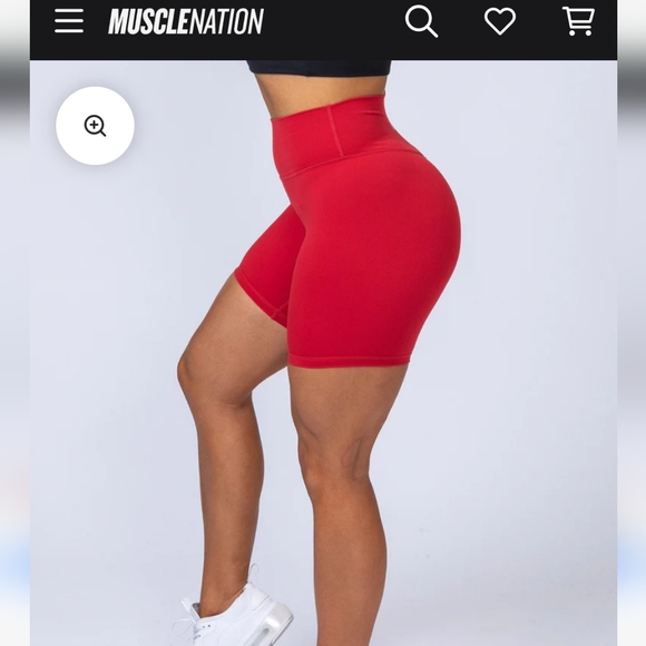 🔥Muscle Nation High Waisted Butter Biker Shorts Athletic Gym Shorts in Red  M - Picture 2 of 8